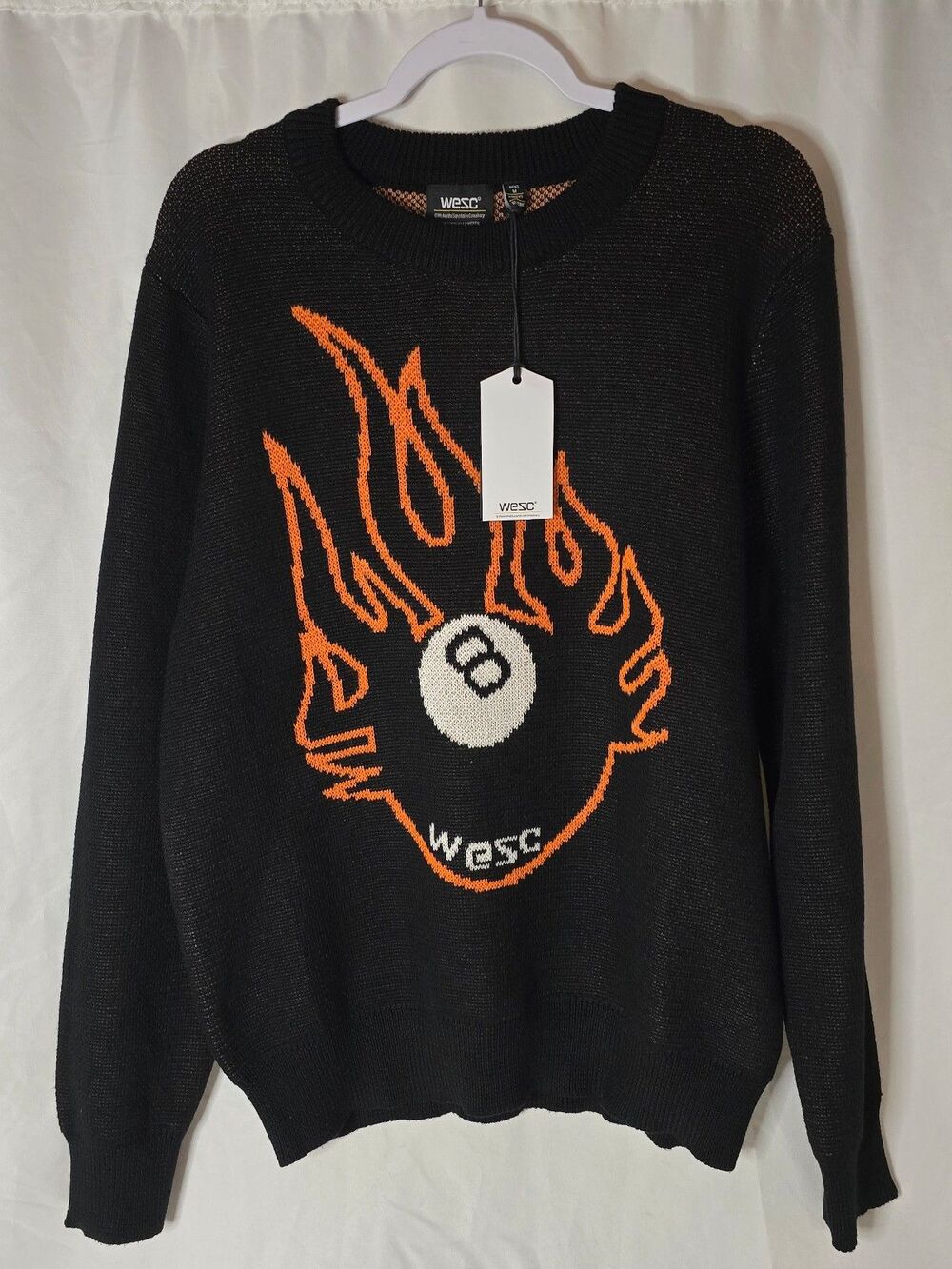 WeSC Black Flaming 8Ball Pullover Unisex Sweater NWT